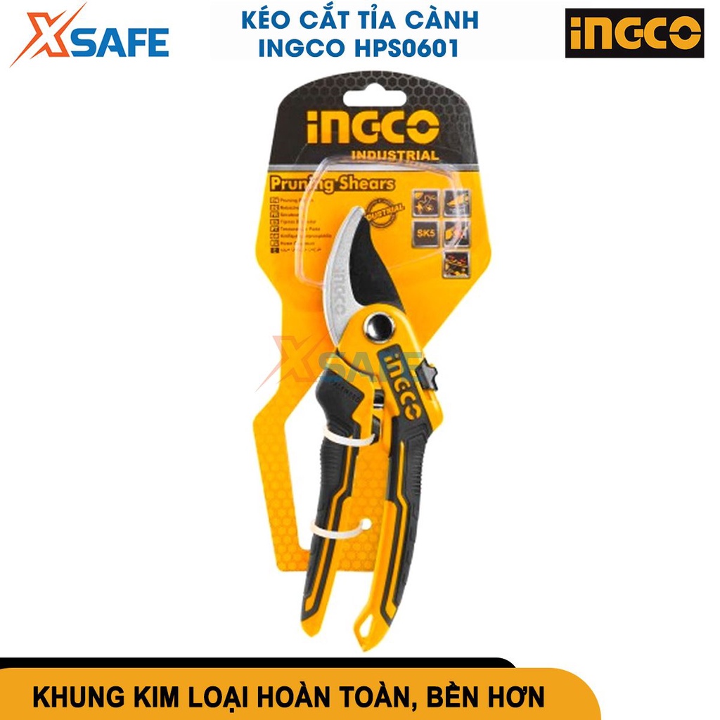 Kéo cắt cành cây 8.5''/220mm INGCO HPS0601 lưỡi thép carbon, kéo cắt tỉa khung kim loại xử lý nhiệt[XSAFE][CHÍNH HÃNG]