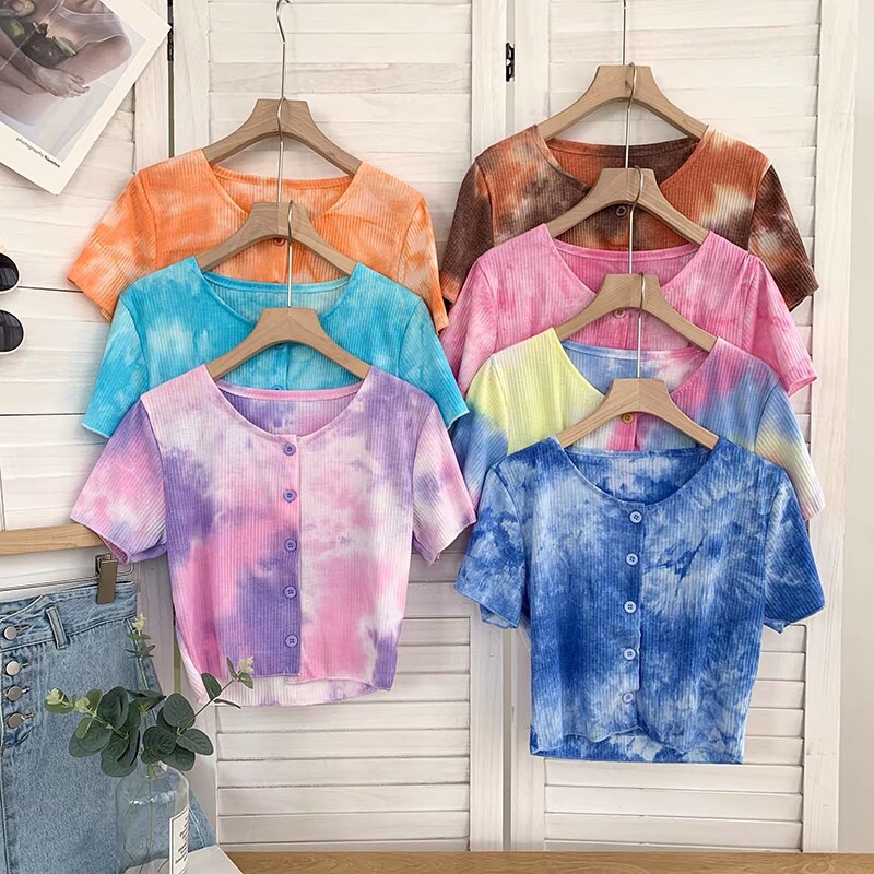 áo tăm khuy cài dáng croptop màu loang hot hit (6379#)