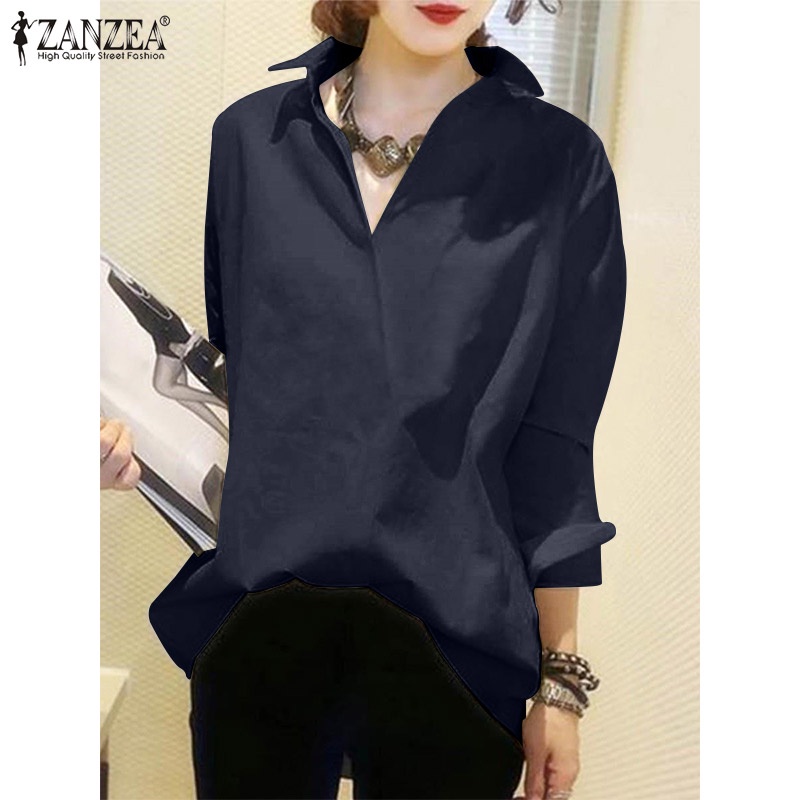 Áo kiểu ZANZEA tay dài cổ bẻ cài nút thời trang dành cho nữ