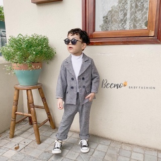 Bộ vest kẻ trắng đen bé trai