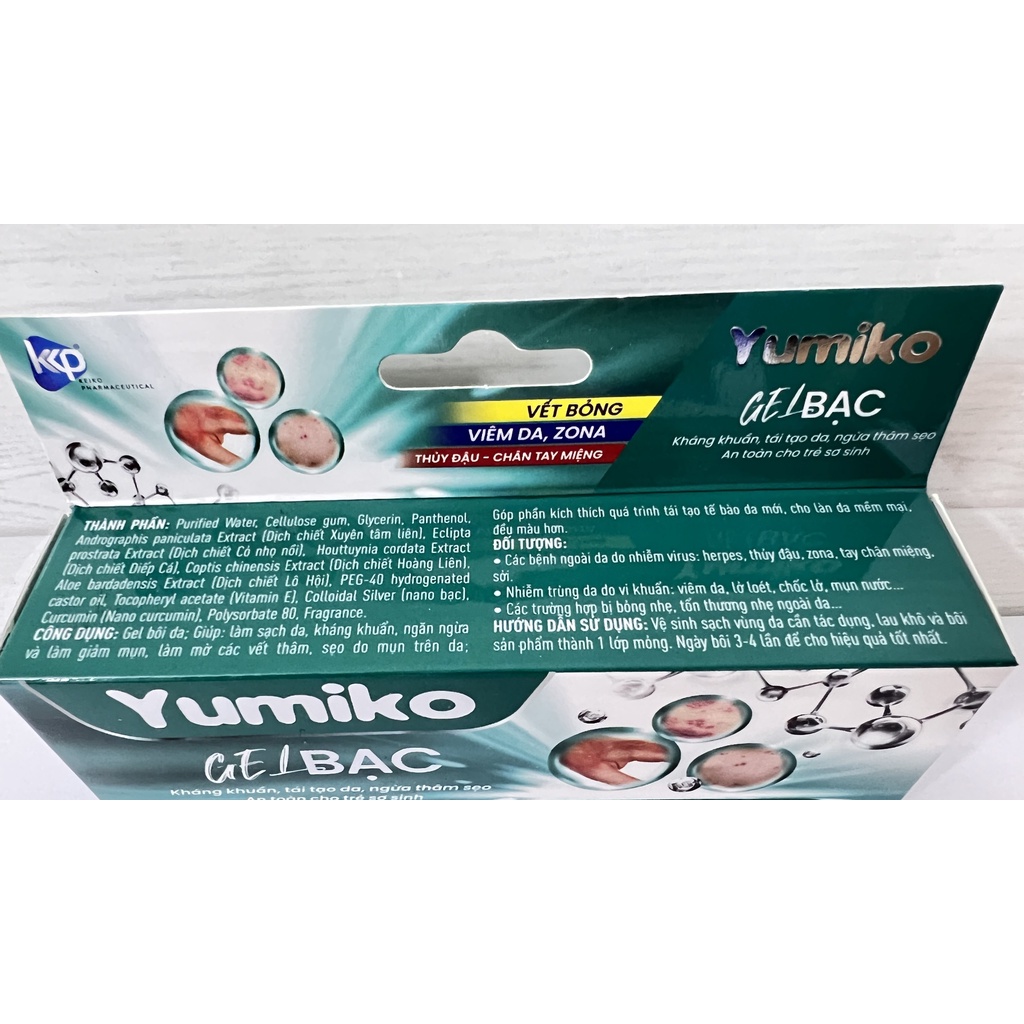 Gel nano bạc Yumiko kết hợp thảo dược bôi da viêm da chân tay miệng thủy đậu zona vết bỏng.suckhoechomoinha