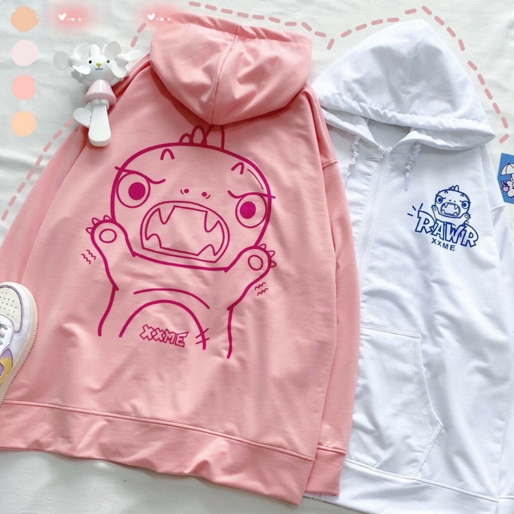 Áo khoác chống nắng form rộng nam nữ có nón ULZZANG style ❤️HOODIE ZIP IN KHỦNG LONG  VIVU123STORE   HOD134
