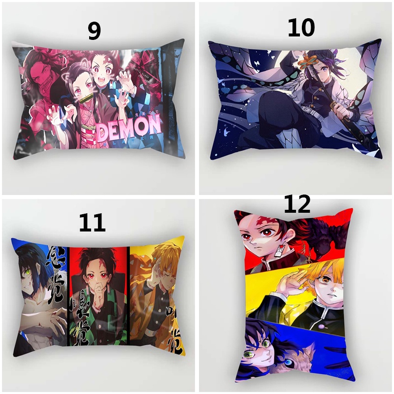 Vỏ gối hình chữ nhật bằng polyester in họa tiết hoạt hình Demon Slayer Kimetsu No Yaiba Zenitsu Nezuko 50x30cm