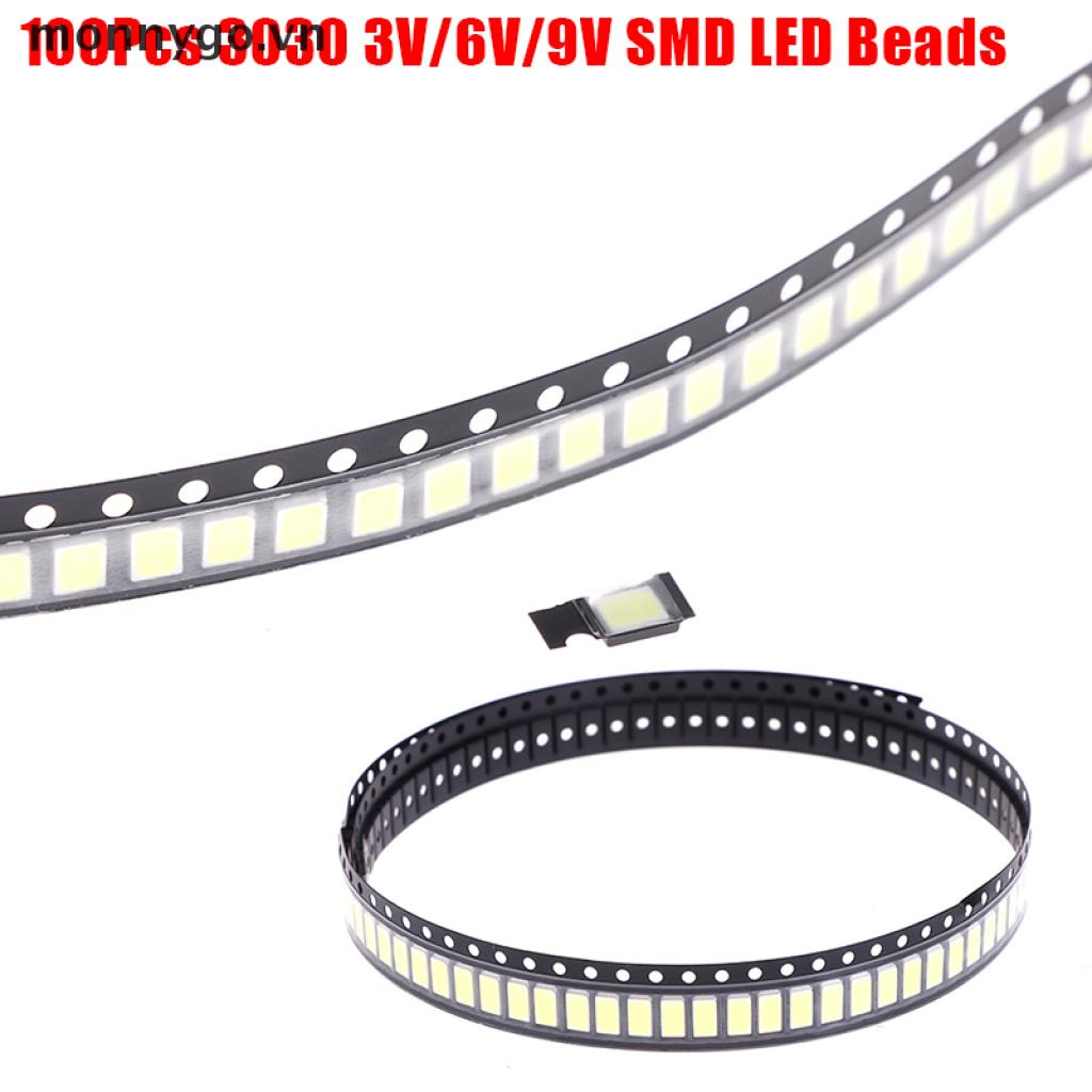 Set 100 Đèn LED 3030 SMD 1W 3V / 6V / 9V Ánh Sáng Trắng Dành Cho TV LED Diodes
