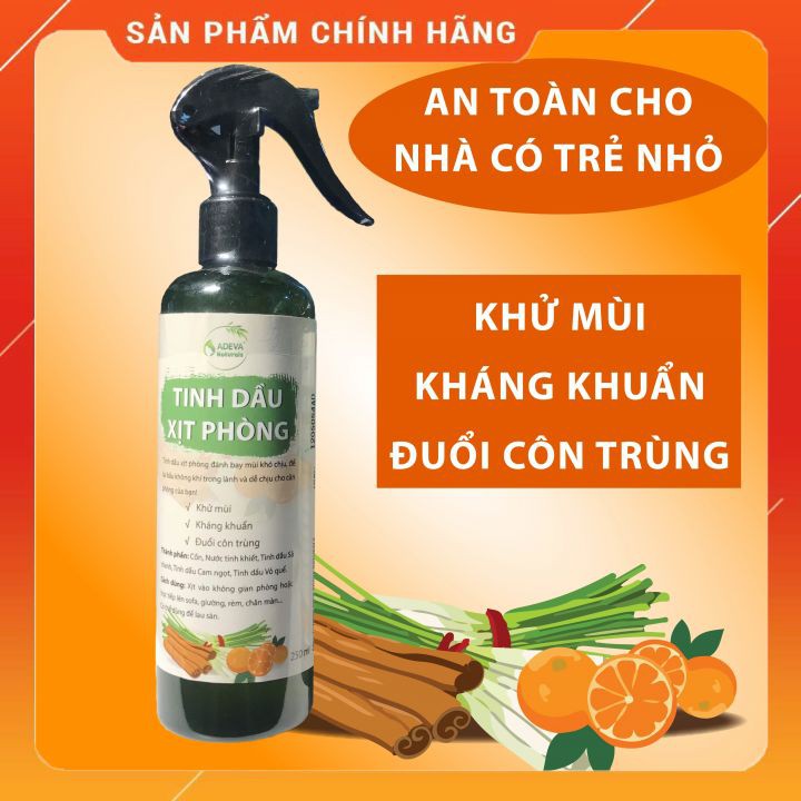 Tinh dầu xịt phòng khử mùi ⚡FREESHIP⚡ Adeva - Khử mùi vượt trội, thơm dịu nhẹ từ thiên nhiên 250 ml