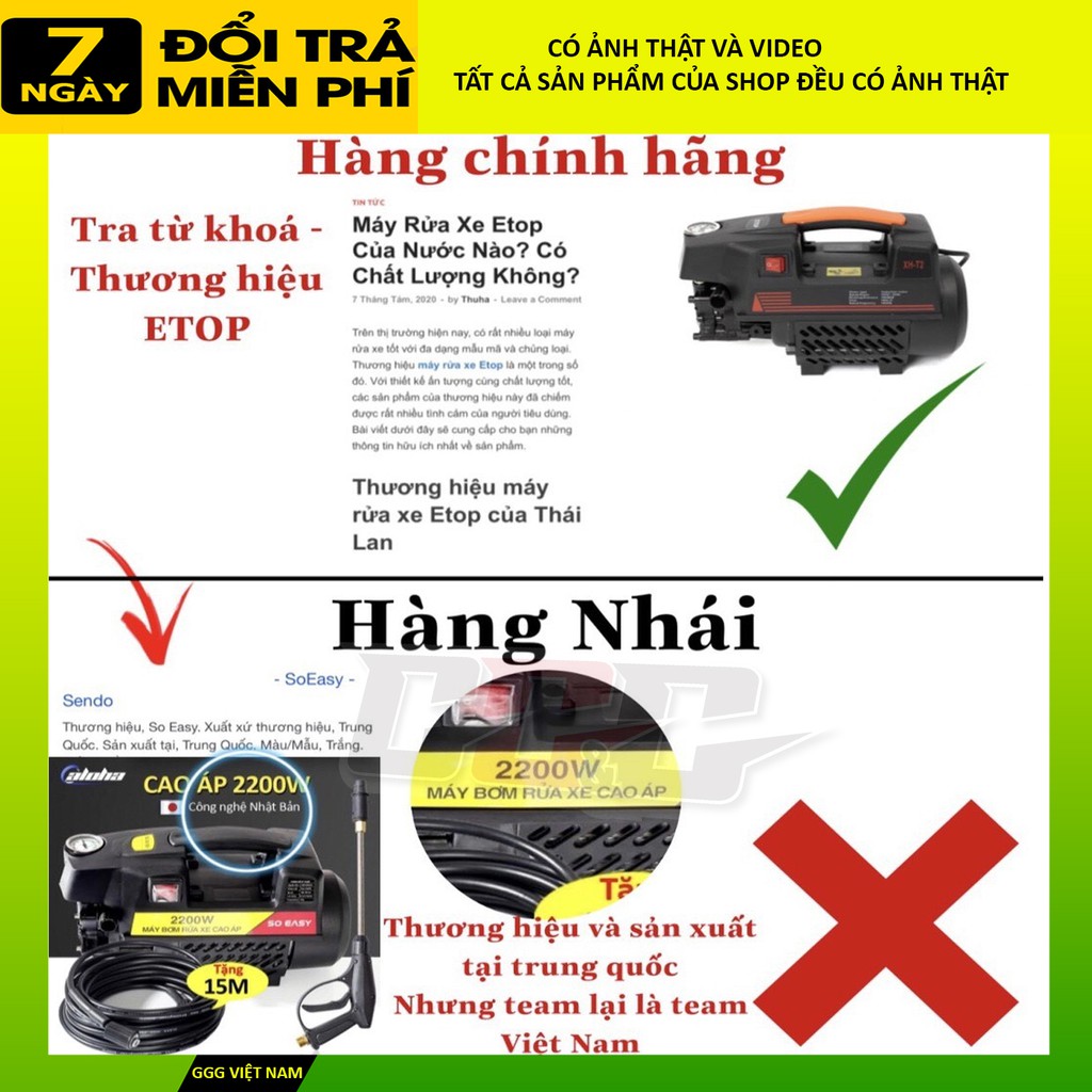 Máy rửa xe cao áp Etop ⚡️Tặng cần rửa xe, bình bọt tuyết + dây dài 10 mét ⚡️ Công suất: 1800W