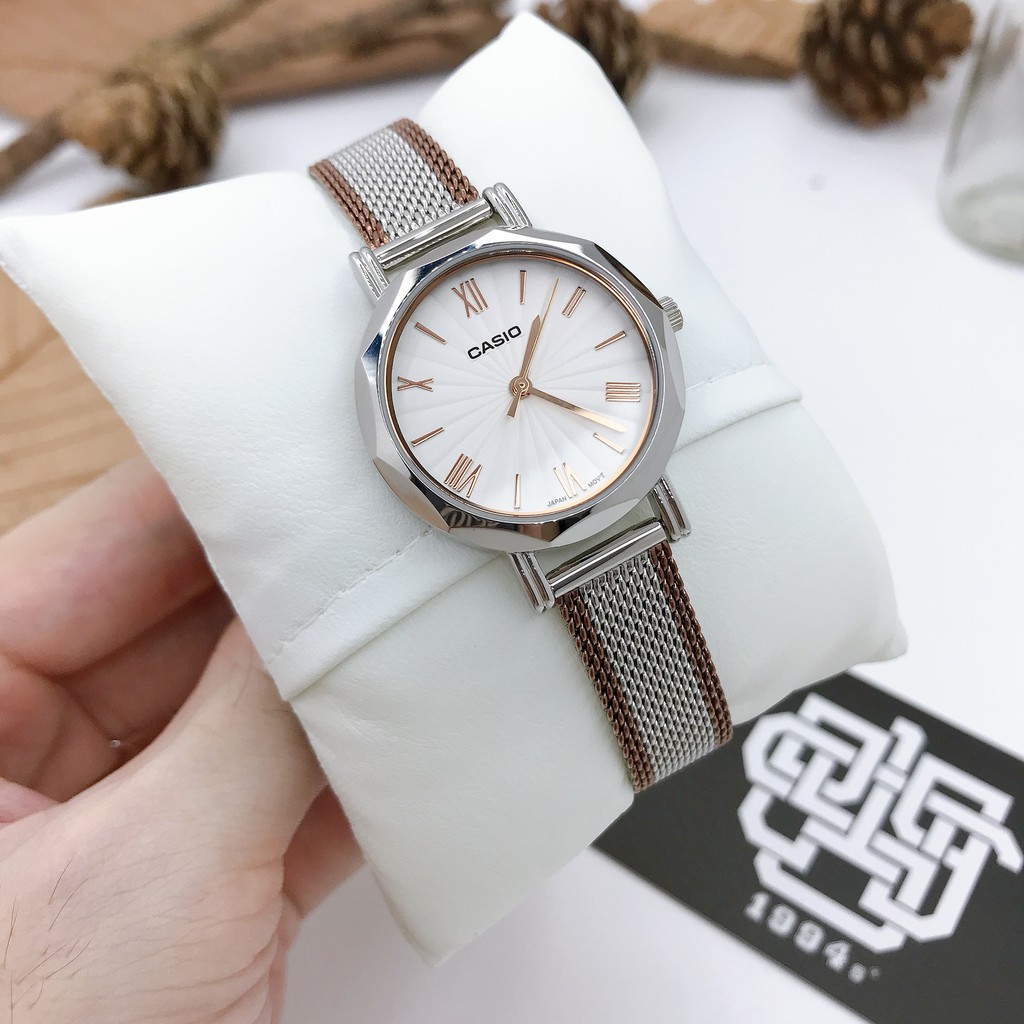 Đồng hồ nữ Casio LTP-E411 / LTP-E411MR-7A dây thép, chống nước 50m, size 30mm, hàng chính hãng