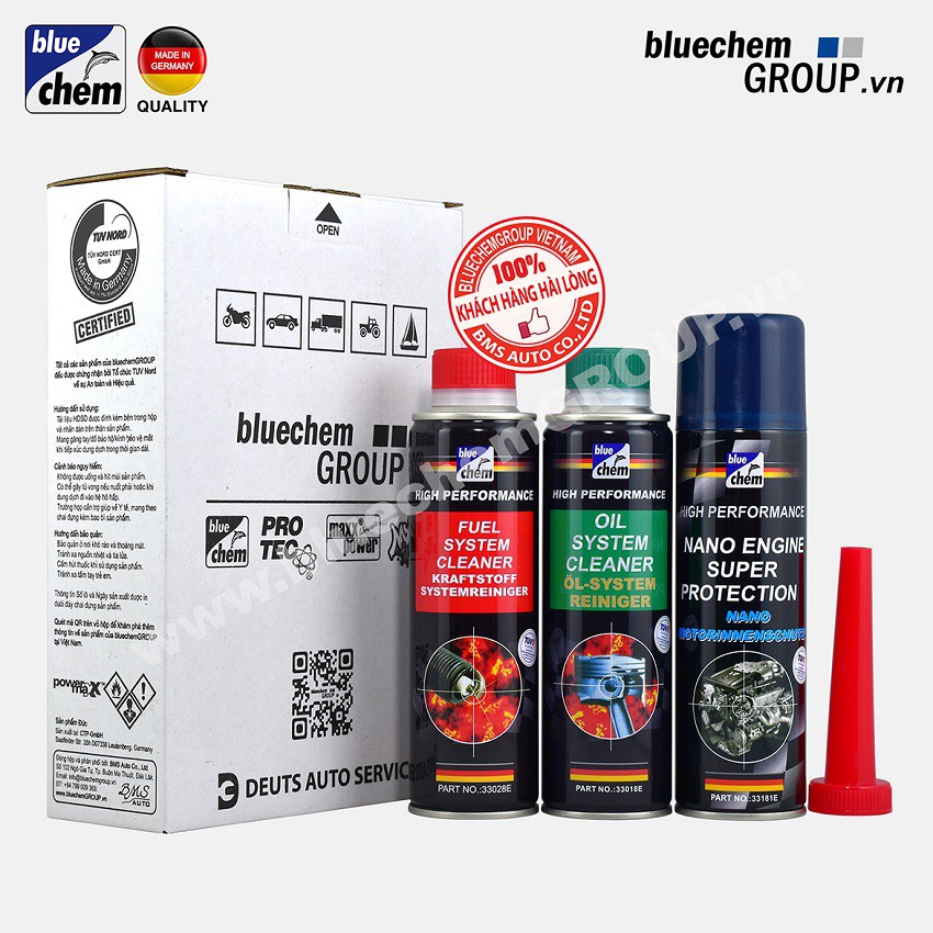 { Bộ 3 Sản Phẩm Bluechem } Làm Sạch Và Bảo Dưỡng Động Cơ Ô tô Xăng (sạch động cơ +chống ma sát + sạch hệ thống xăng).