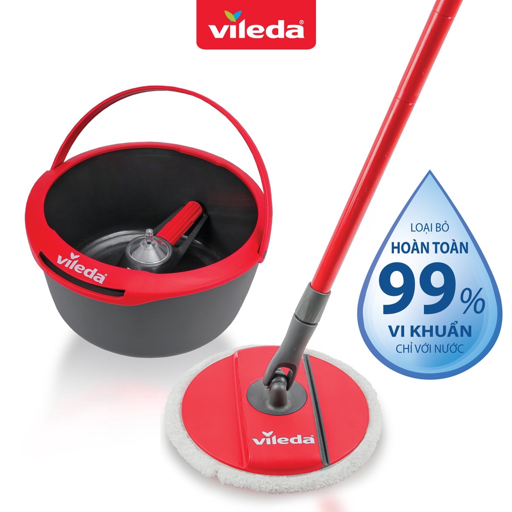 Cây lau nhà Vileda Spin and Clean đầu lau đĩa tròn, xô giặt xoay 360 độ - TSU161821