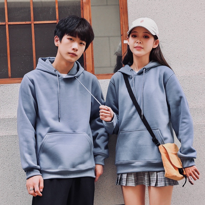 Áo hoodie unisex 2T Store H20 Xanh Khói - Áo khoác nỉ bông chui đầu nữ nón 2 lớp dày dặn chất lượng