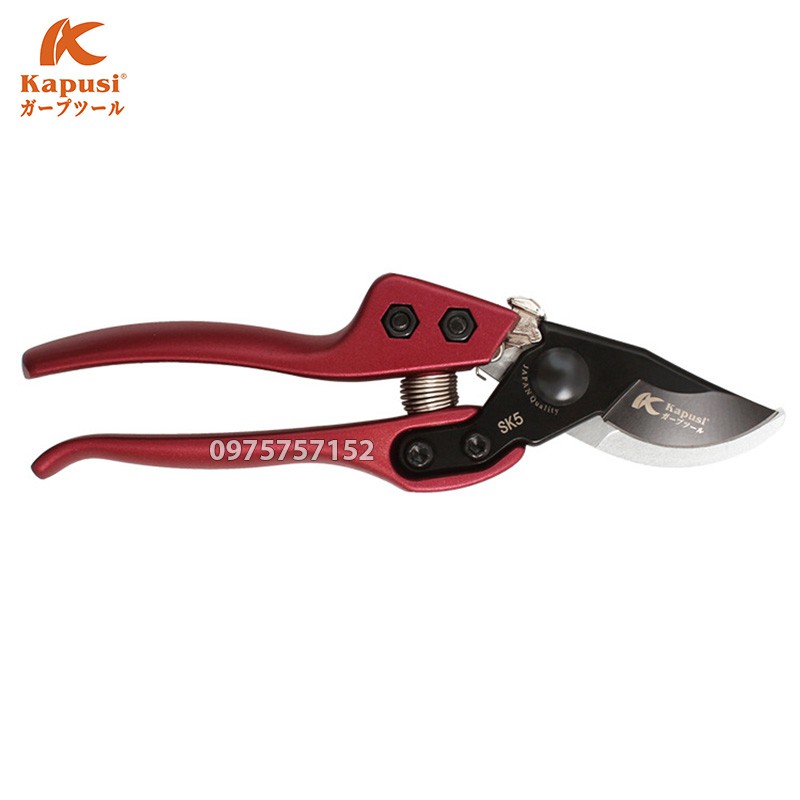 Kéo cắt cành trợ lực cán tím Nhật Kapusi JAPAN thép SK5 siêu sắc phủ Teflon chống dính tay cầm hợp kim nhôm đúc siêu bền
