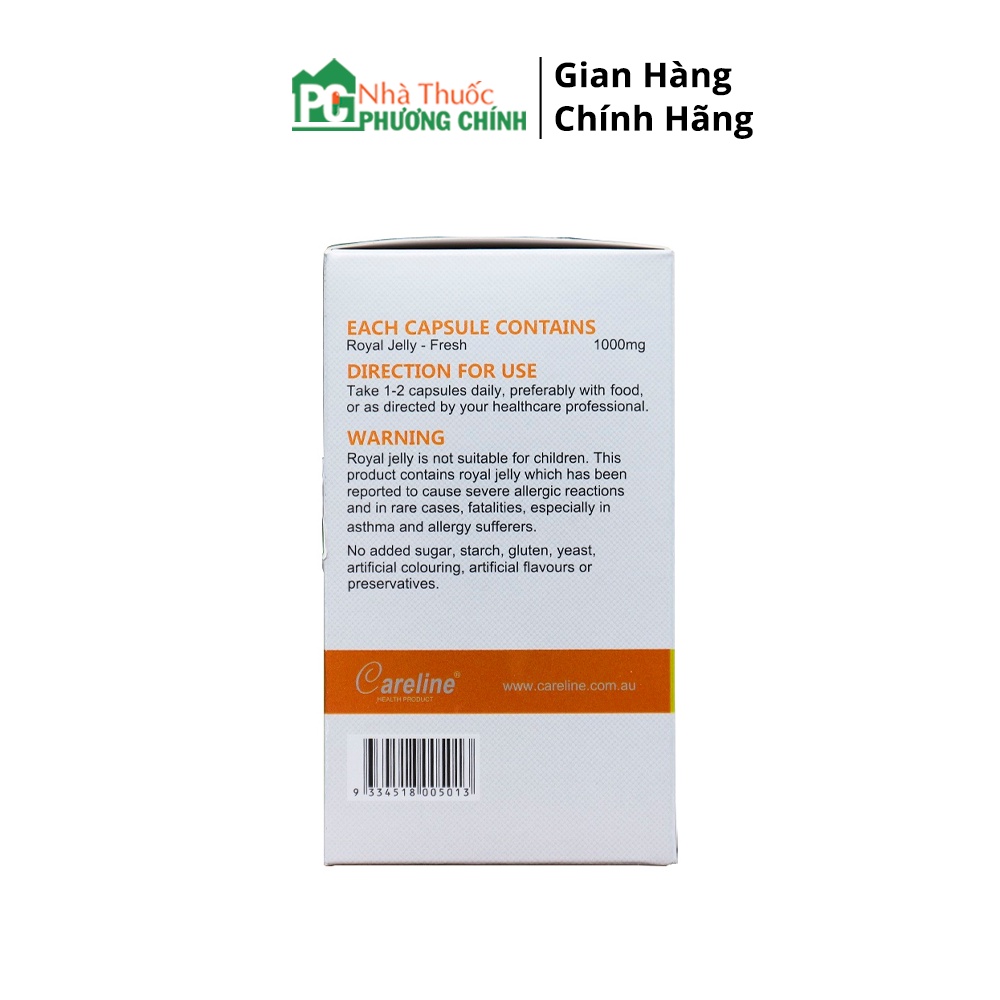 Viên Uống Sữa Ong Chúa Úc Royal Jelly CareLine 1000mg - Sáng Đẹp Da, Chậm Lão Hóa, Tăng Cường Sức Khỏe