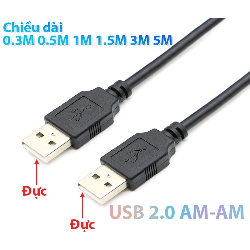 Dây cáp USB 2.0 AM-AM đực-đực dài 30cm-0.3M 50cm-0.5M 1M 1.5M 3M 5M cho tính PC Laptop Macbook HDD Box Docking các sạc