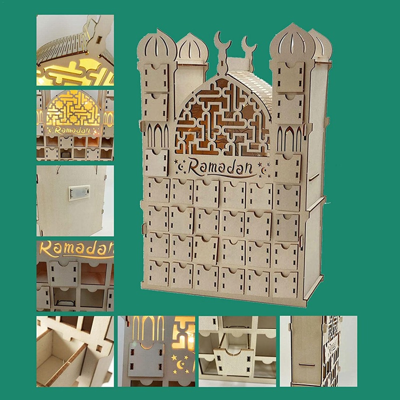 Lịch Gỗ 30 Ngăn Kéo Có Thể Tái Sử Dụng Trang Trí Lễ Hội Ramadan Ramadan