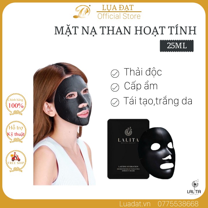 [Công ty trợ giá] Mặt nạ năng lượng đen than hoạt tính thải độc,cấp ẩm sáng da, chống lão hóa Lalita (1 miếng)