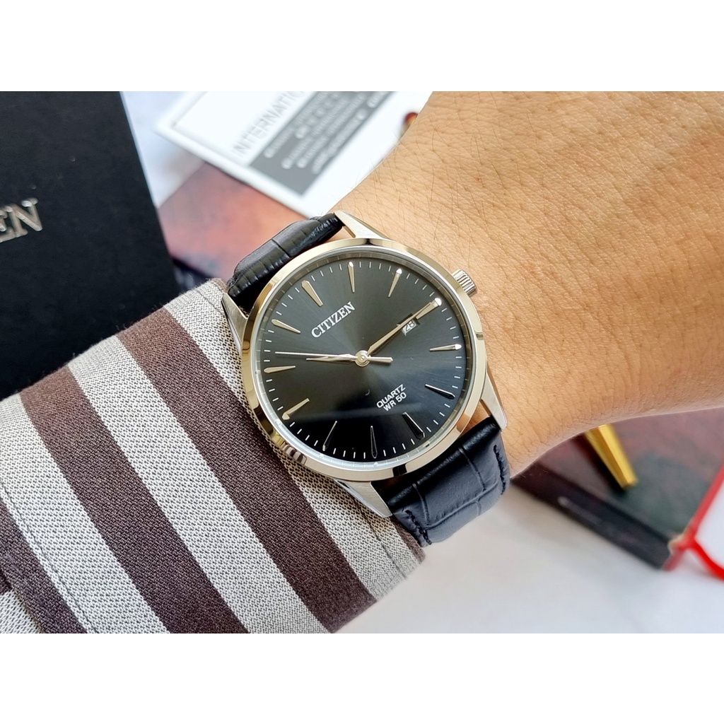 Đồng Hồ Nam Citizen BI5000-10E Pin Dây Da Full Đen