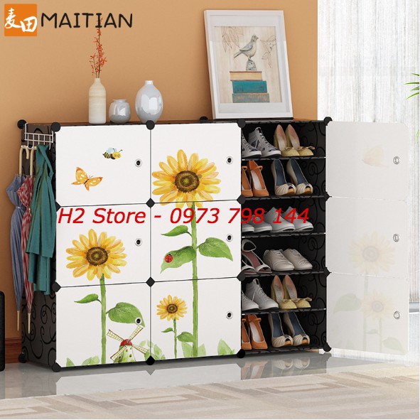 TỦ NHỰA LẮP GHÉP ĐỂ GIÀY ĐA NĂNG THÔNG MINH 18 Ô (chia ô) CỬA TRẮNG HƯỚNG DƯƠNG