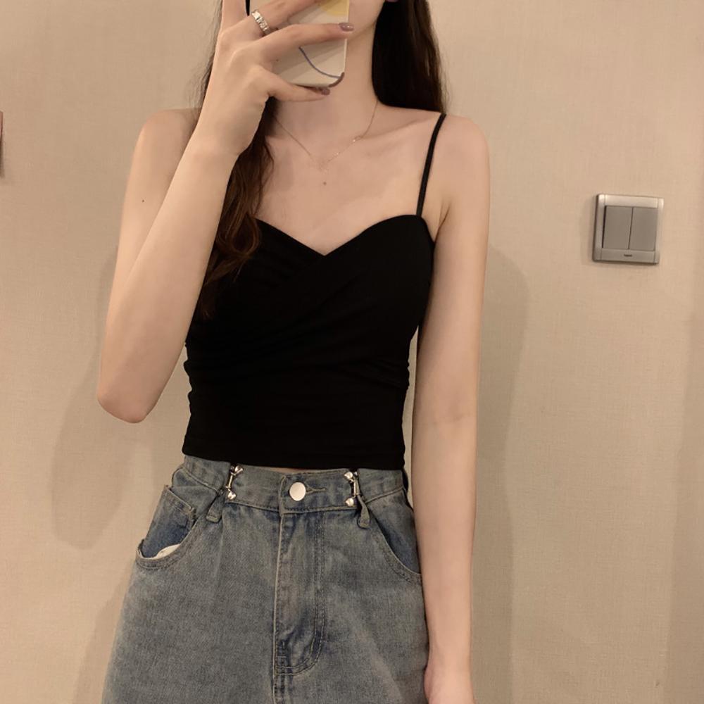 SOMEDAYZL Áo Hai Dây Có Mút Đệm Ngực Màu Trơn Đơn Giản Thời Trang Cho Bạn Gái