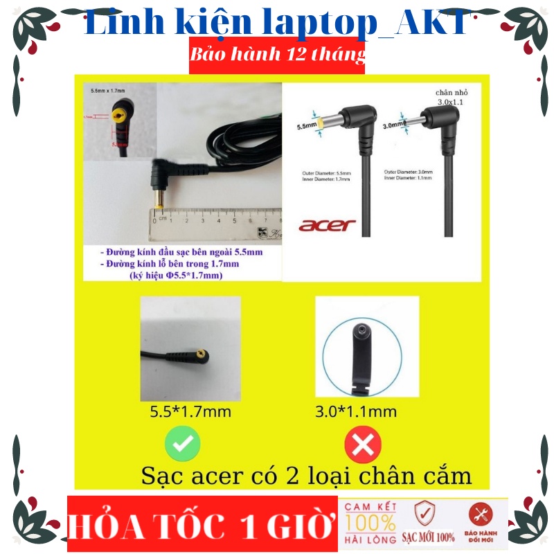 Sạc Laptop ACER 19V-3.42A-65W-ZIN chân vàng 5350 5745 5745G V3-771 V3-771G V3-772 V3-772G 7552 7552G 77388930 8930G 8940