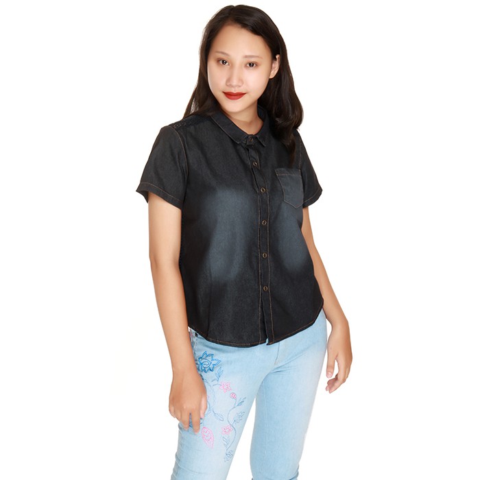 Áo bò nữ L7025A thương hiệu NARSIS màu xanh đen phối ren