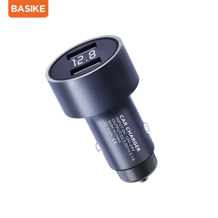 Củ sạc nhanh BASIKE có 2 cổng USB dòng điện 3.1A cho xe hơi tiện dụng