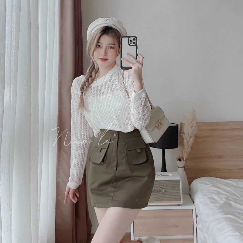 Set áo lưới kèm áo 2s chân váy kaki