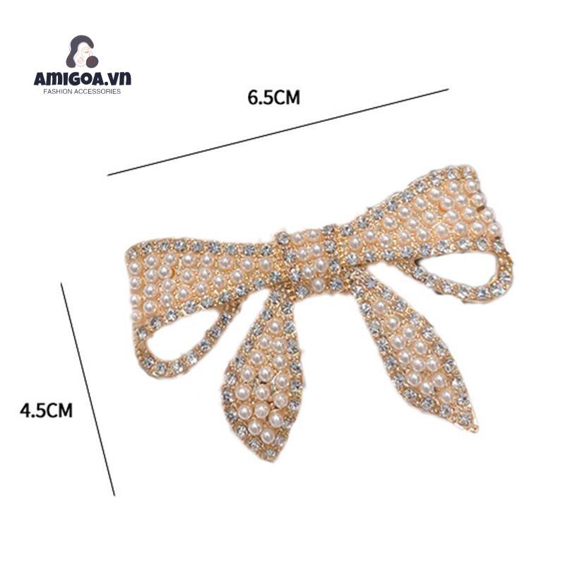 ✨✨Kẹp Tóc Hình Nơ Đính Đá Và Ngọc Trai Phong Cách Hàn Quốc Cho Nữ