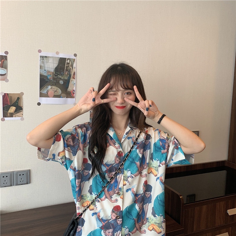 NRVP Áo Sơ Mi Dáng Rộng Thời Trang Hàn Quốc Cá Tính Cho Nữ