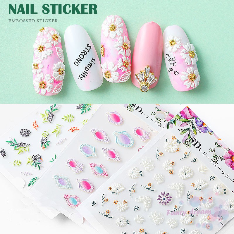 (Hàng Có Sẵn) Sticker Dán Móng Tay Họa Tiết Hoa 5d