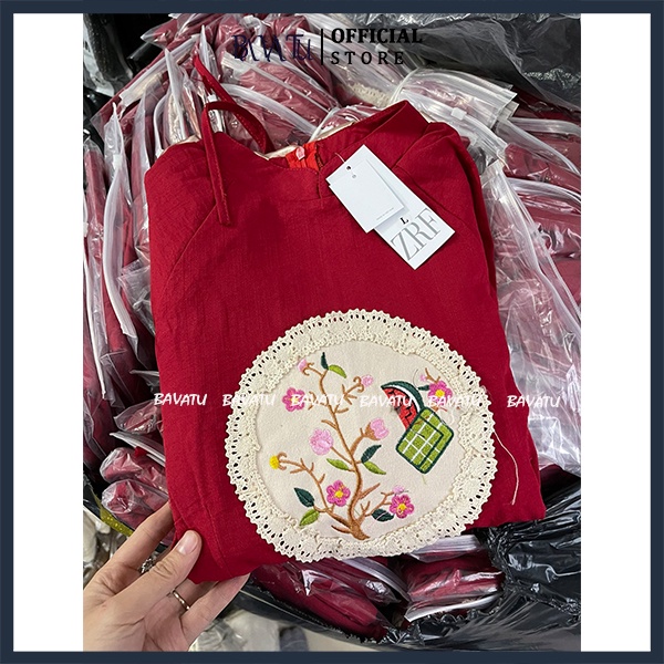 Áo dài cách tân, váy đôi mẹ bé chất đũi tằm mướt nhẹ, đầm màu đỏ diện tết chụp ảnh xuân rất tôn dáng - bavatu. | BigBuy360 - bigbuy360.vn