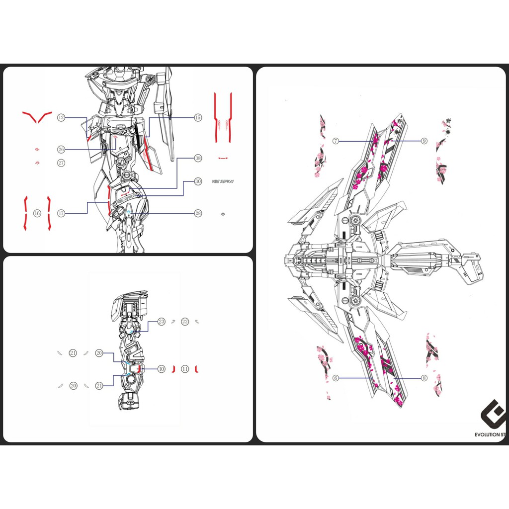 Decal nước dán mô hình gunpla MG MB RG Astray Red Frame / Turn Red / Red Dragon Power arms các loại - water sticker