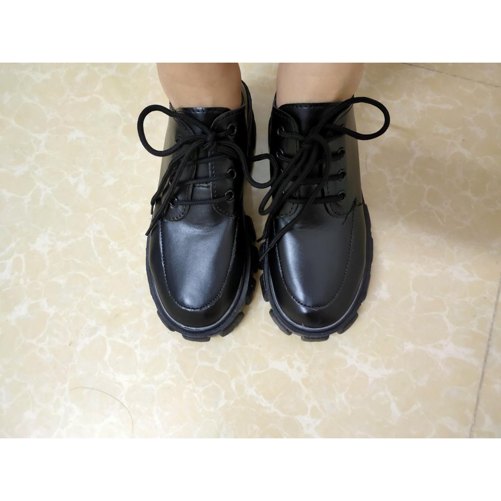 Giày da bóng ulzzang đế cao buộc dây
