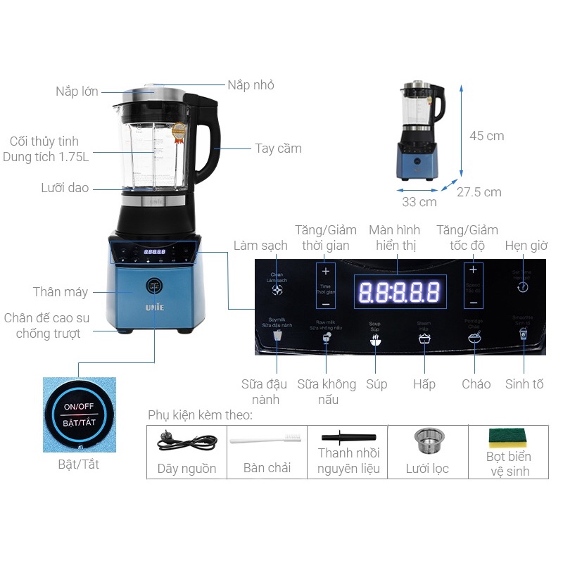 [Mã ELHA22 giảm 6% đơn 300K] [Chính Hãng] Máy làm sữa hạt cao cấp UNIE V3, lỗi 1 đổi 1, bảo hành 12 tháng toàn quốc