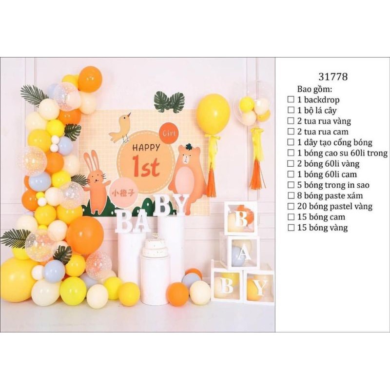 (KÈM BƠM KEO) SET BÓNG KÈM BACKDROP GẤU THỎ