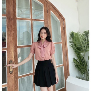 ÁO SƠ MI CỘC TAY NỮ BUỘC NƠ TIỂU THƯ AM133 ROSARA