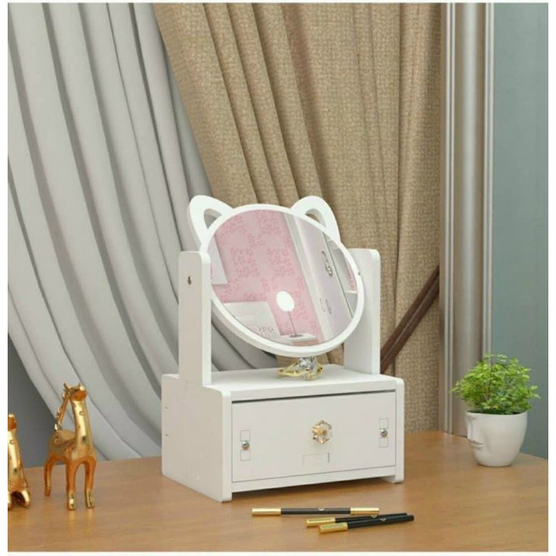 Kệ Tai Gấu trắng kèm gương. 【Tủ Gỗ Tai Gấu Kèm Gương】