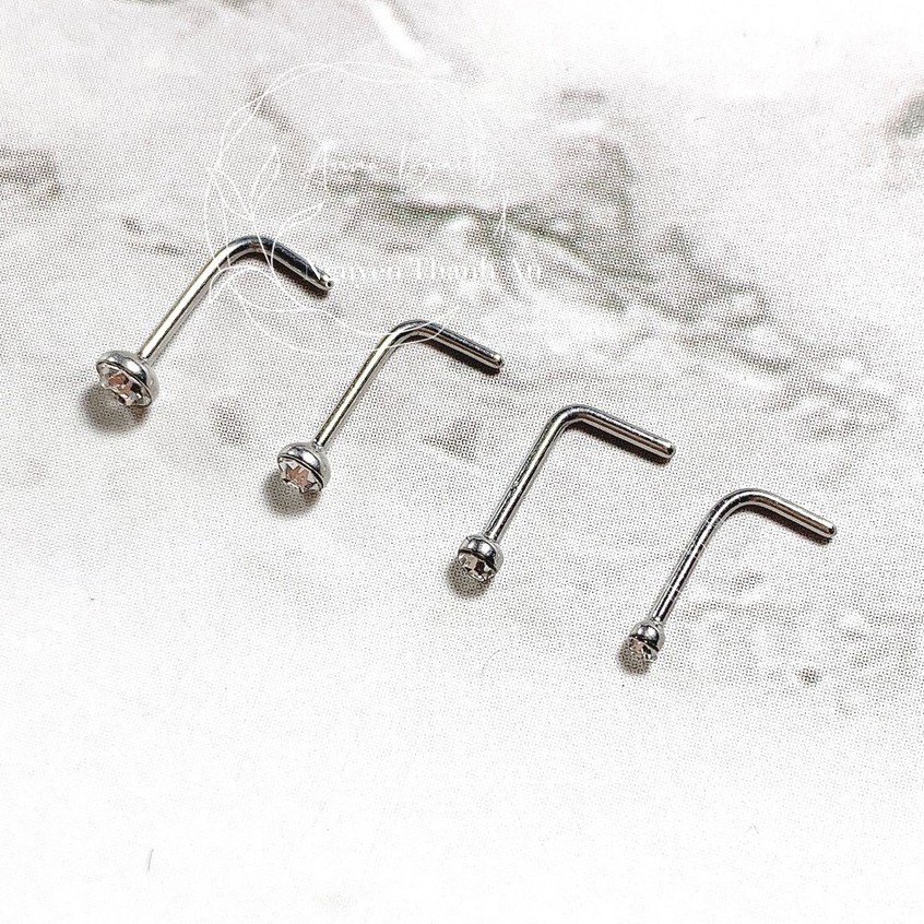 Khuyên mũi đính đá L bằng thép y tế xỏ khuyên piercing #12413734529