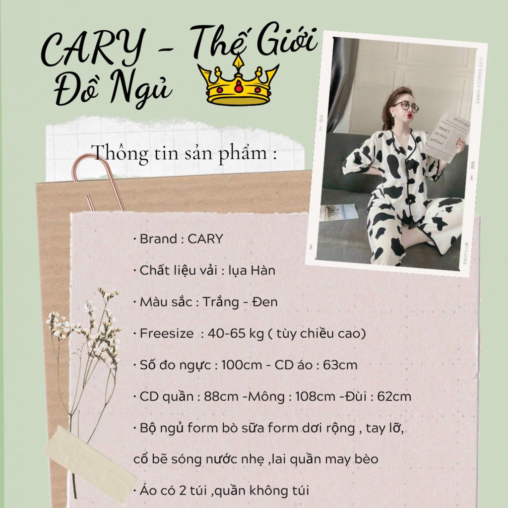 Đồ ngủ CARY, đồ bộ pijama lụa cộc tay nữ mặc nhà dễ thương chất mát cho mùa hè