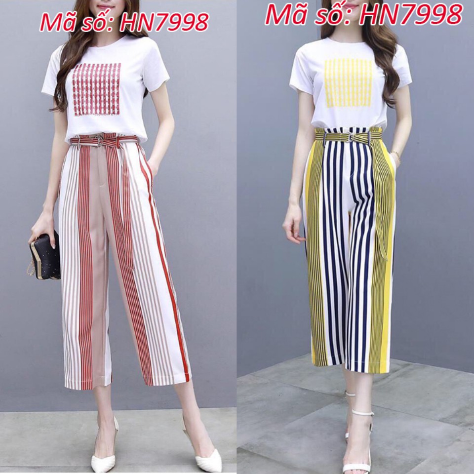 ⚡️ có đủ size ⚡️#HN7998 SET BỘ ÁO THUN KIỂU QUẦN PHỐI SỌC MÀU SANG TRỌNG - HÀNG NHẬP KHẨU