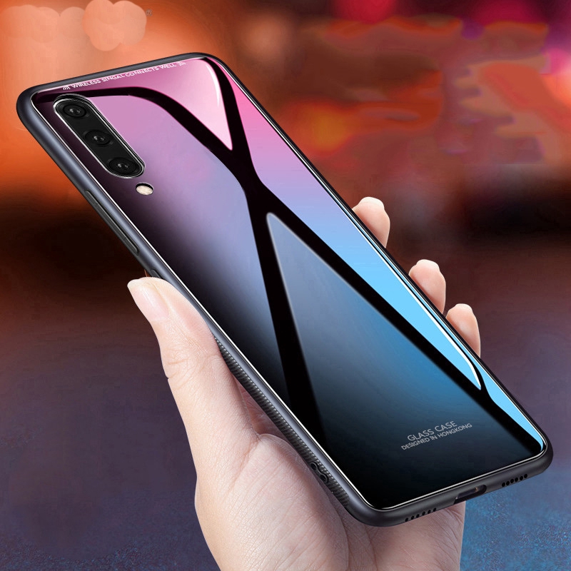 Ốp điện thoại silicone mặt kính cường lực sáng bóng cho Samsung Galaxy A50 A30