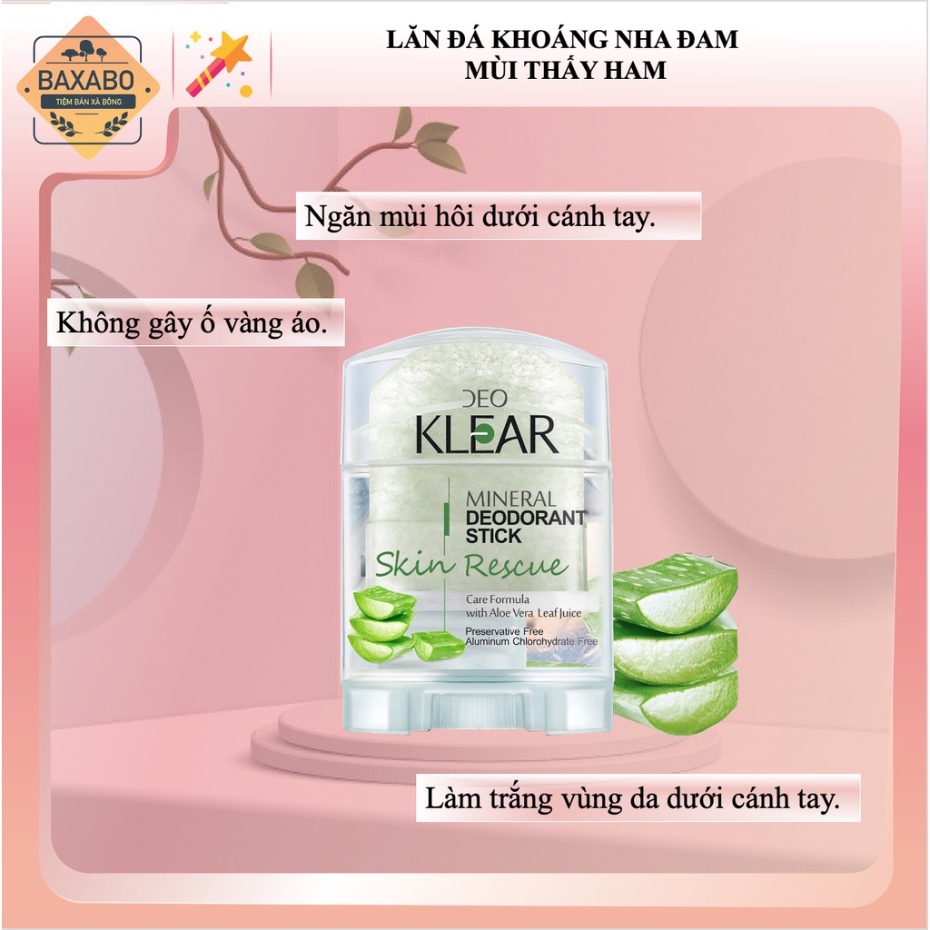LĂN ĐÁ KHOÁNG NHA ĐAM KLEAR MINERAL DEODORANT STICK - NỘI ĐỊA THÁI LAN - HÀNG CHÍNH HÃNG