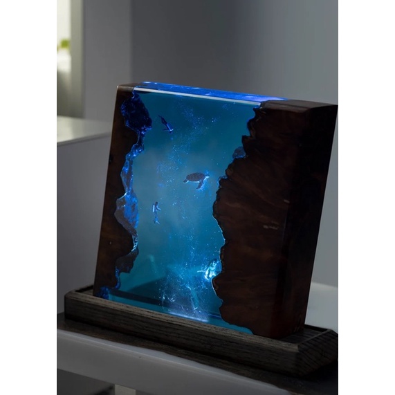 Đèn ngủ Gỗ + resin - Đèn ngủ Đại Dương- Decor Phòng.Lamp Resin epoxy