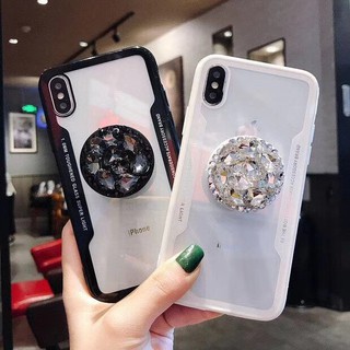 ỐP KÍNH KÈM POPSOCKET ĐÁ HOA SANG CHẢNH - CHO IPHONE