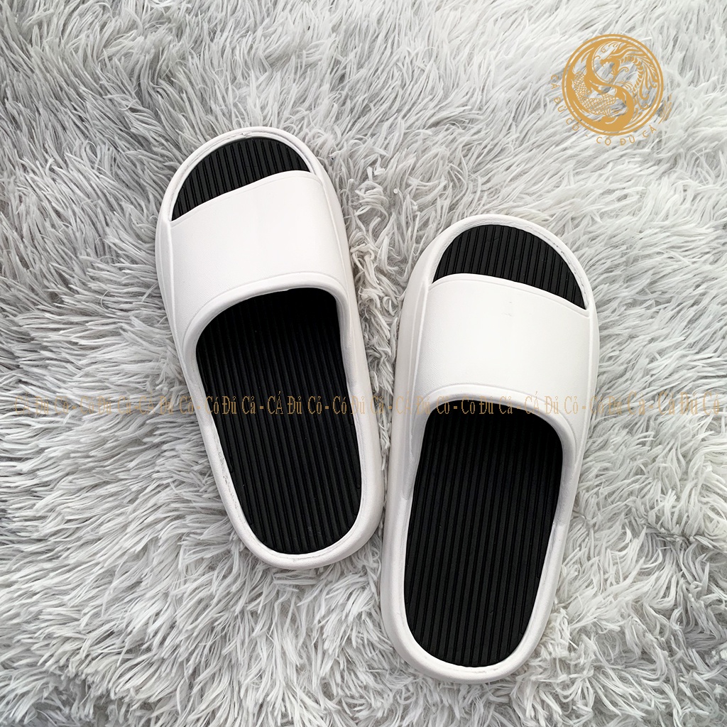 Dép bánh mì nữ loại 1 trắng quai ngang đế đúc đen dày 5cm dép nữ đi biển du lịch