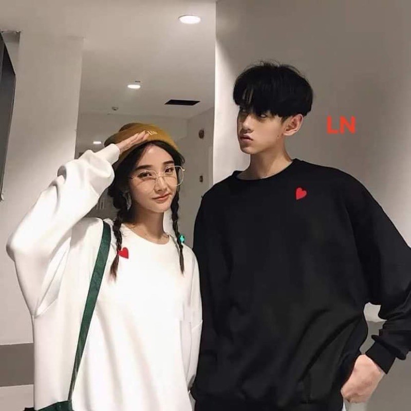 ❤️❤️❤️- Áo đôi nỉ bo tim ép nổi ở cổ LN12 -Vải xịn