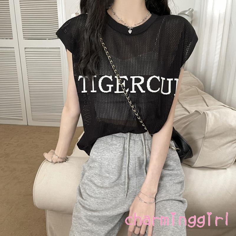 Áo Sát Nách Cổ Tròn Dáng Rộng In Chữ Thời Trang Xuân Hè Cho Nữ