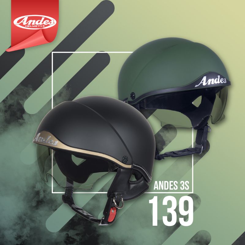 Mũ bảo hiểm nửa đầu Andes 139 có kính âm che mặt, bảo hành 12 tháng chính hãng