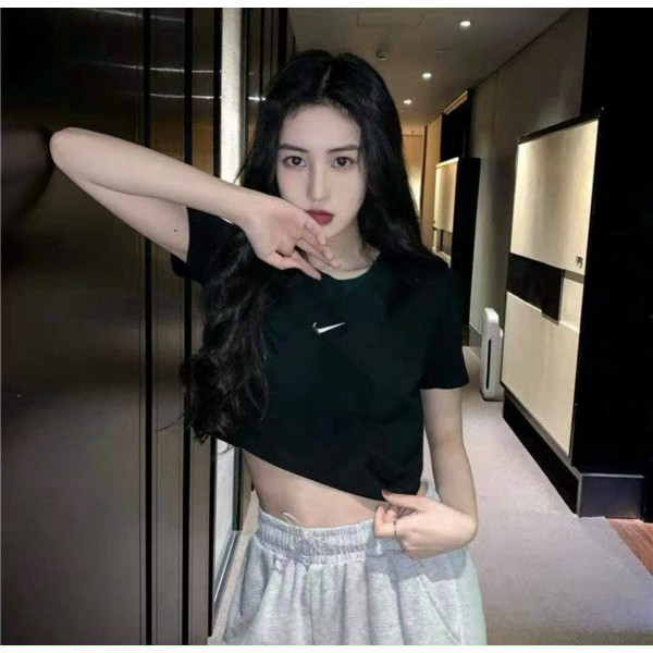 Áo Croptop NKE Trơn Cộc Tay Unisex 2 Màu Đen Trắng, Áo Croptop cộc tay