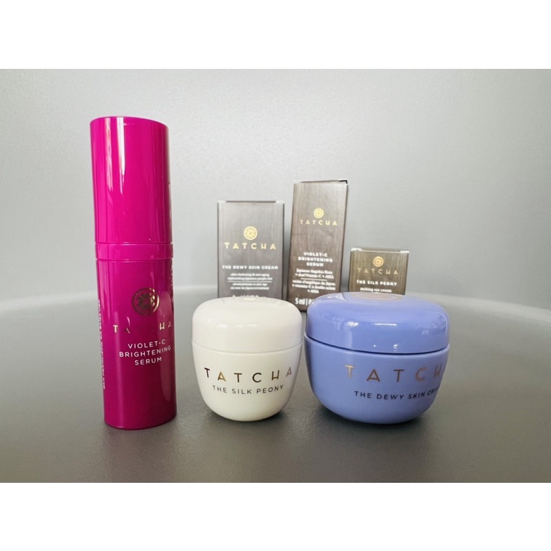 Serum Tatcha Violet-C sáng da Vitamin C 20%, Kem dưỡng The Dewy Skin cream, Kem mắt The Silk Peony