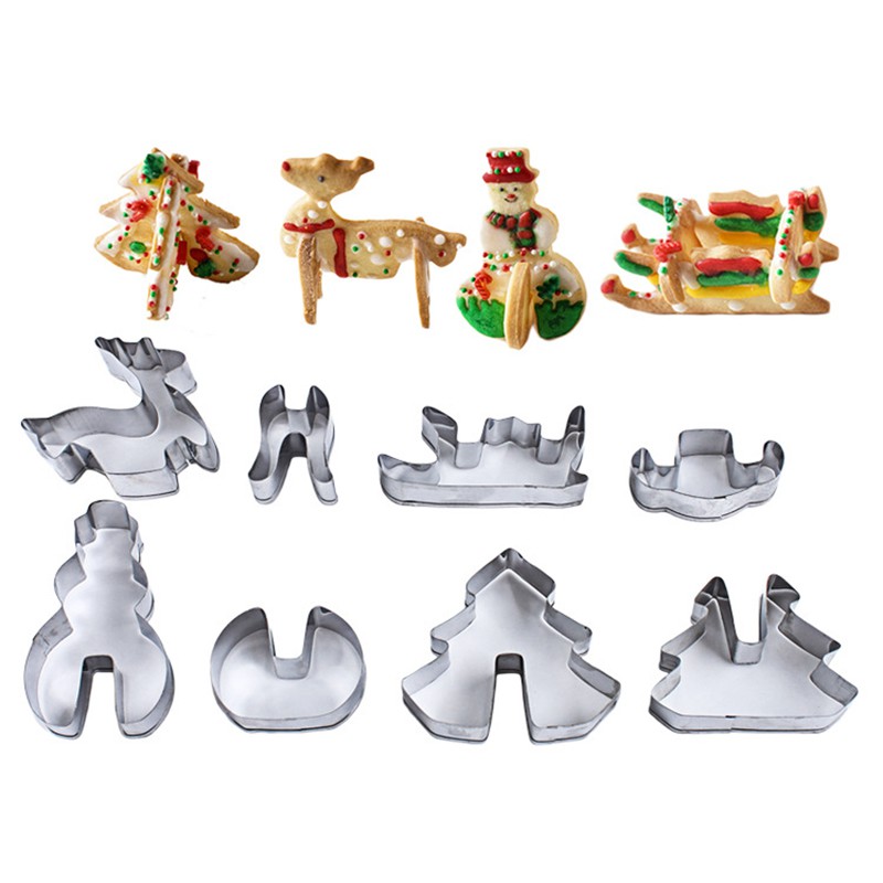 welo 8 Pcs/Set 3D Christmas Scenario Cookie Cutter Set Cake Decoration Stainless Steel Biscuit Mould Fondant Cookie Cutter welo